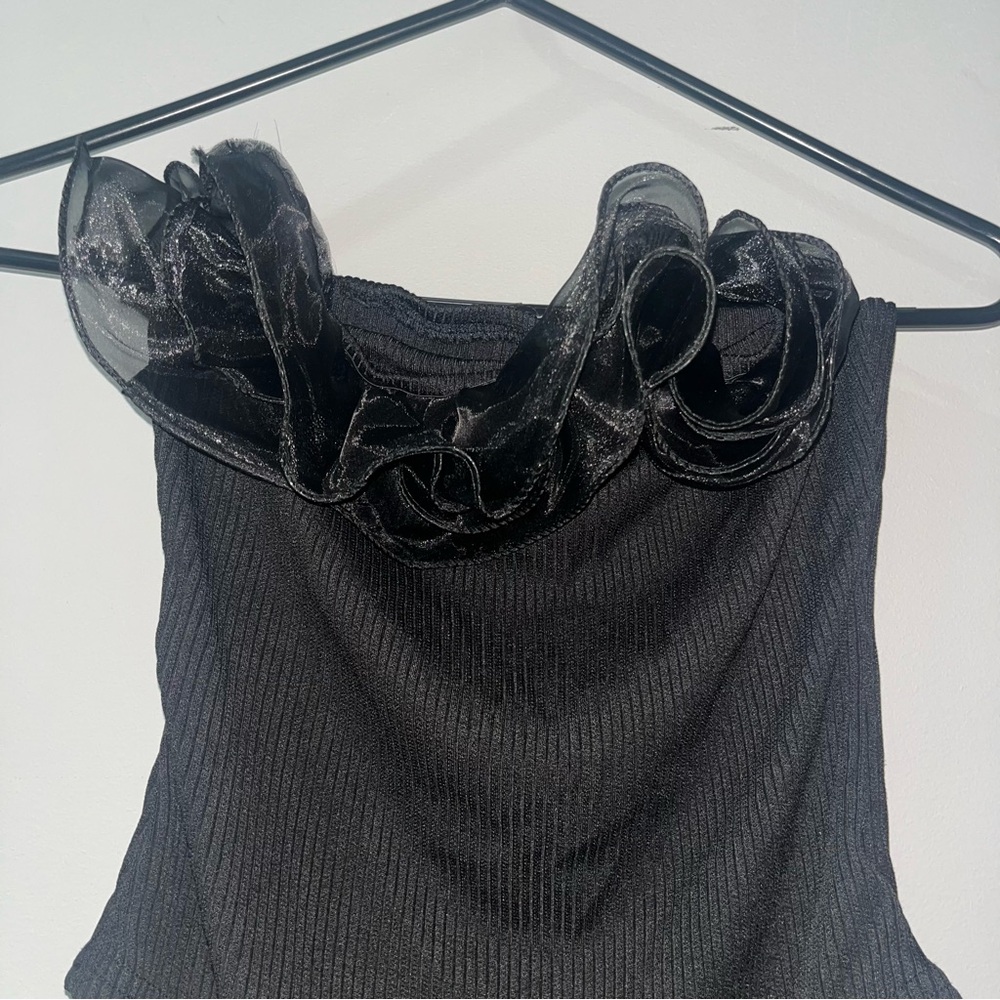 Elegant Black Ruffled strapless bodysuit